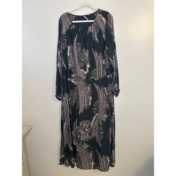 Free People Womens Floral Maxi Dress Purple Long Sleeve Boho Whimsigoth Medium - Picture 2 of 8